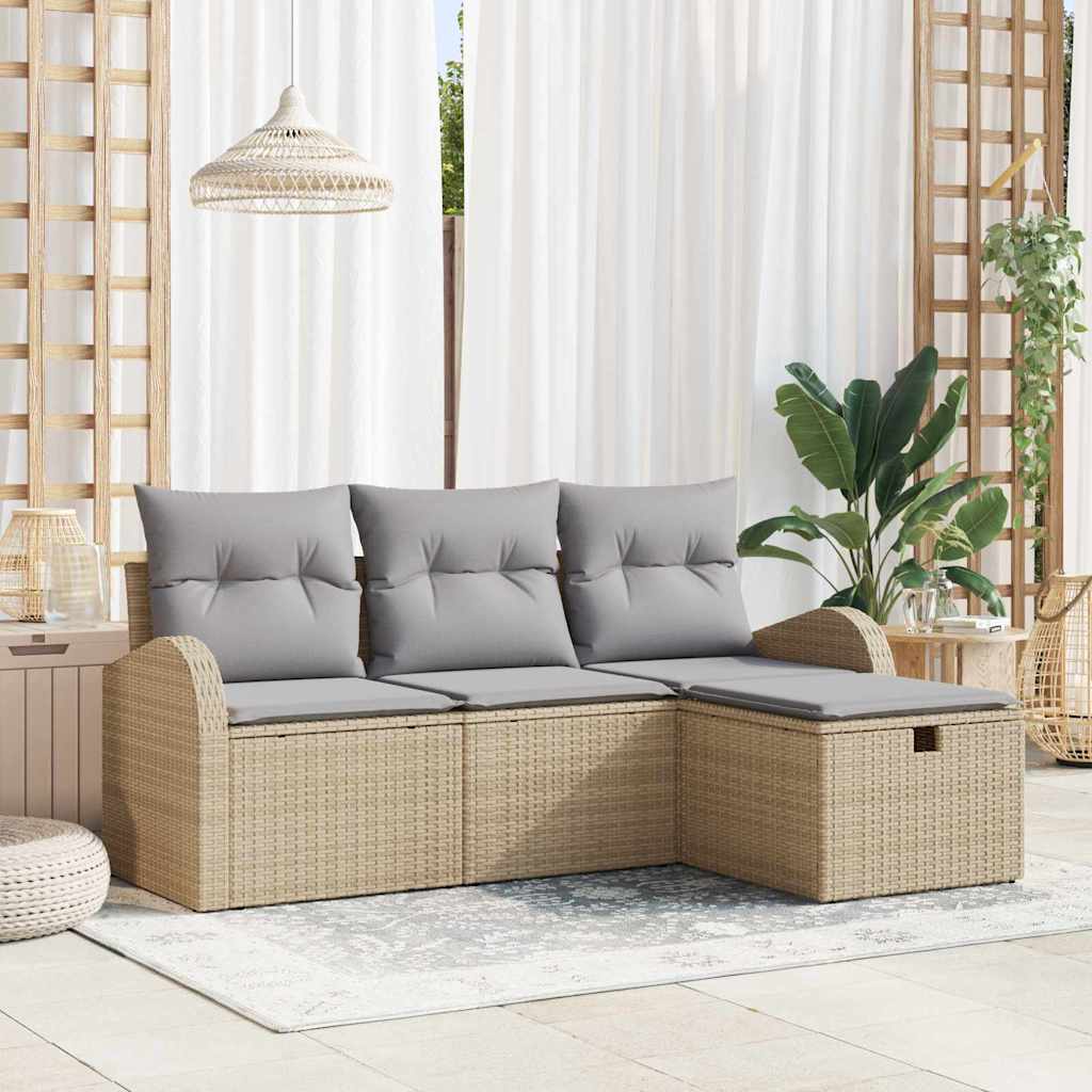 vidaXL Sofa Set mit Kissen 4 pcs Schwarz und Creme Poly-Rattan