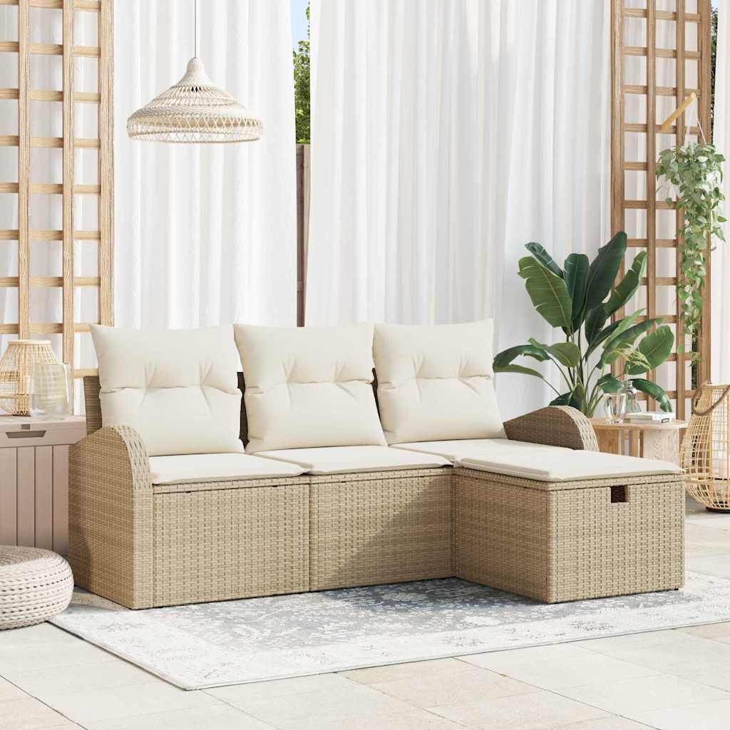 vidaXL Sofa Set mit Kissen 4 pcs Schwarz und Creme Poly-Rattan