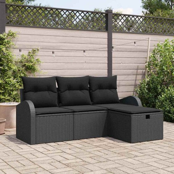 vidaXL Sofa Set mit Kissen 4 pcs Schwarz und Creme Poly-Rattan