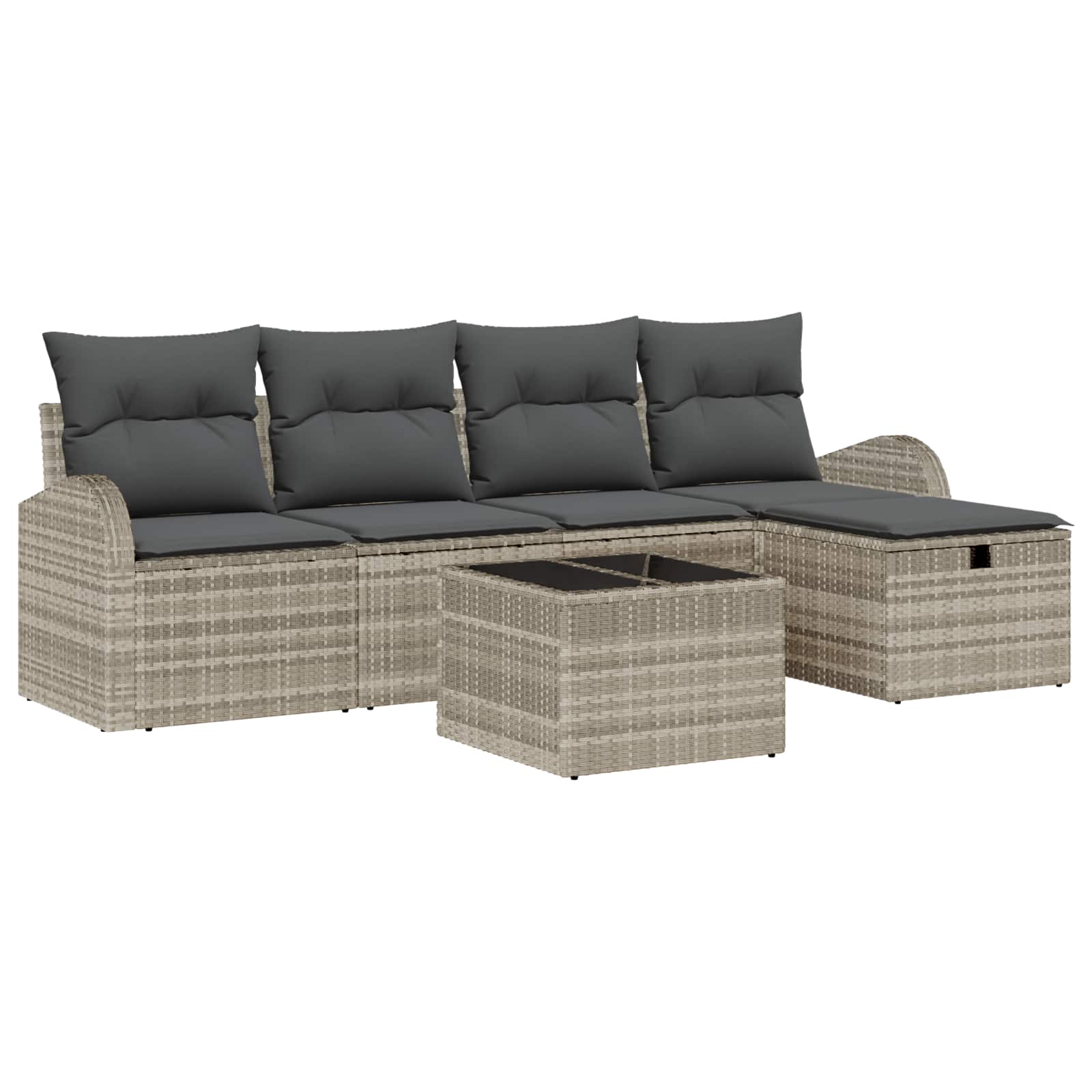 Sofa Set mit Kissen 5 pcs Schwarz und Creme Poly-Rattan