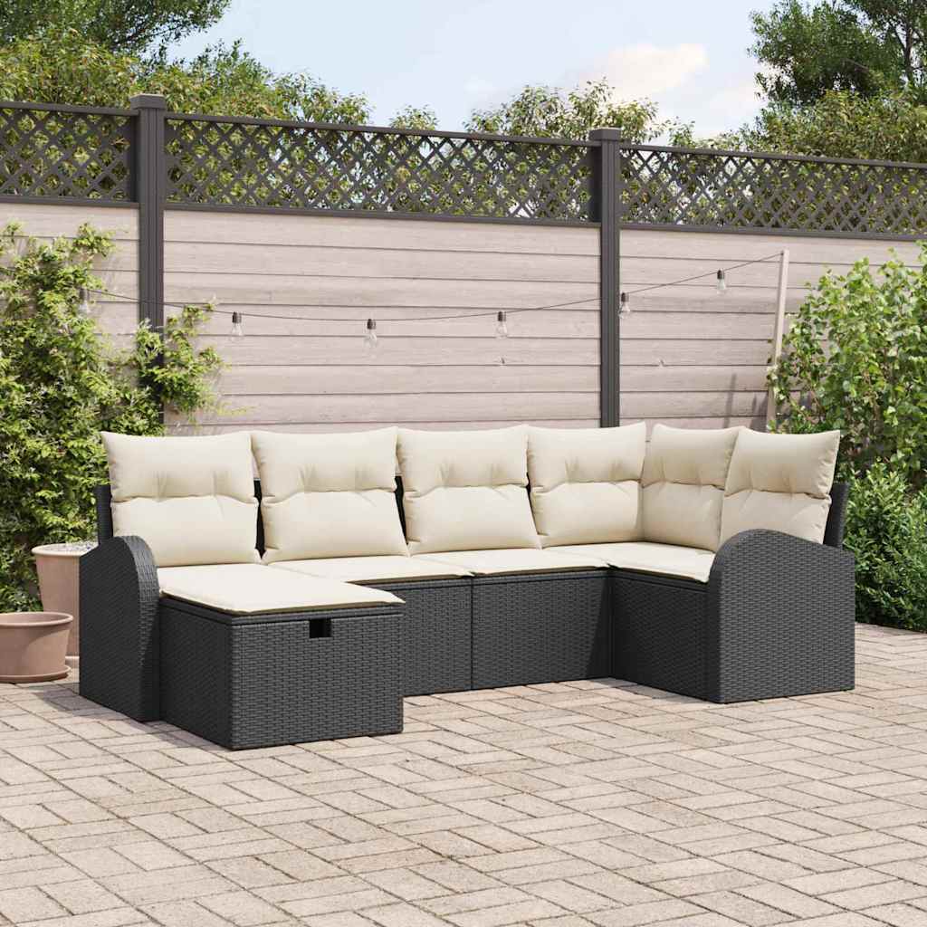 vidaXL Sofa Set mit Kissen mit Speicher Schwarz und Creme Poly-Rattan