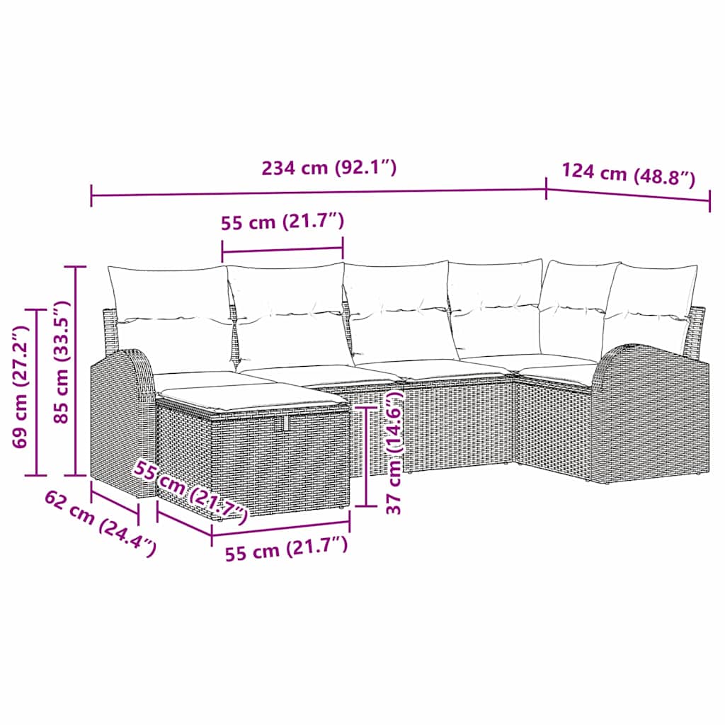 vidaXL Sofa Set mit Kissen mit Speicher Schwarz und Creme Poly-Rattan
