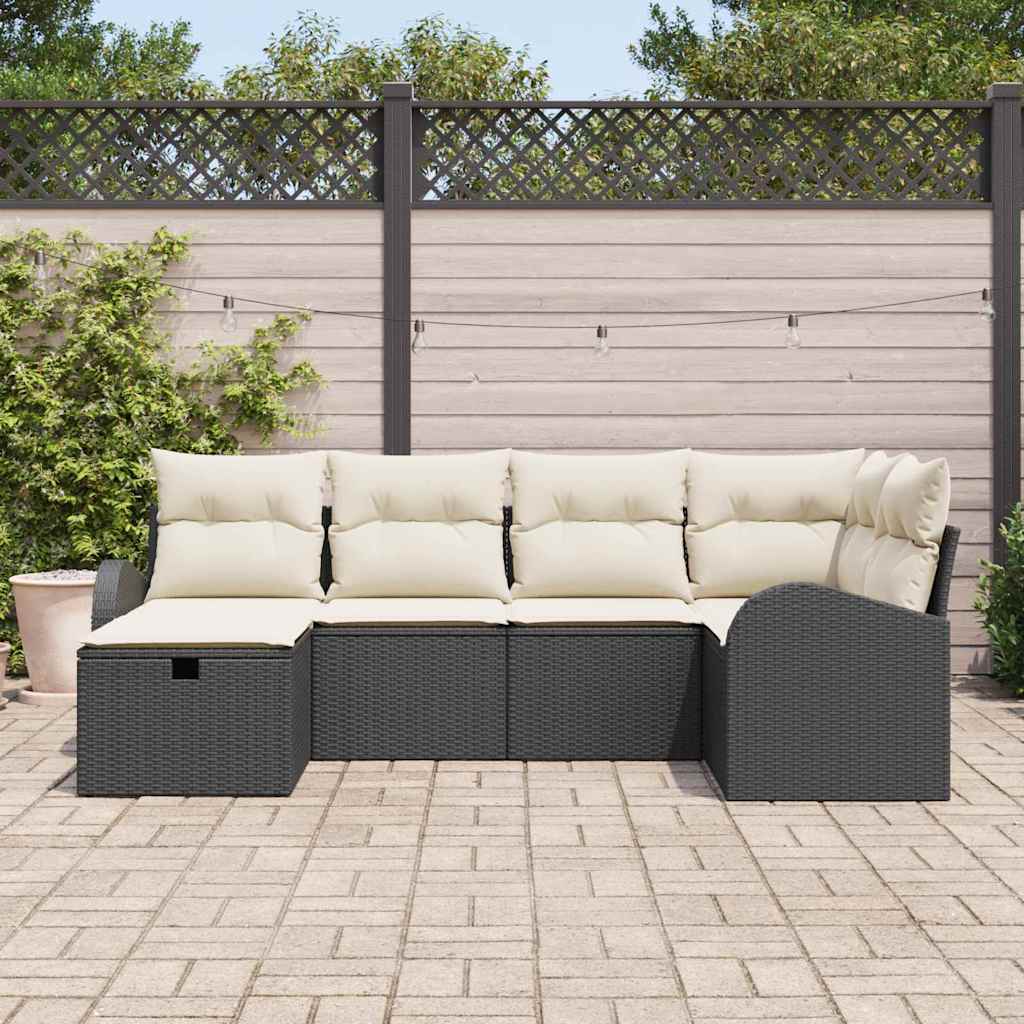 vidaXL Sofa Set mit Kissen mit Speicher Schwarz und Creme Poly-Rattan