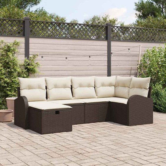 vidaXL Sofa Set mit Kissen mit Speicher Schwarz und Creme Poly-Rattan