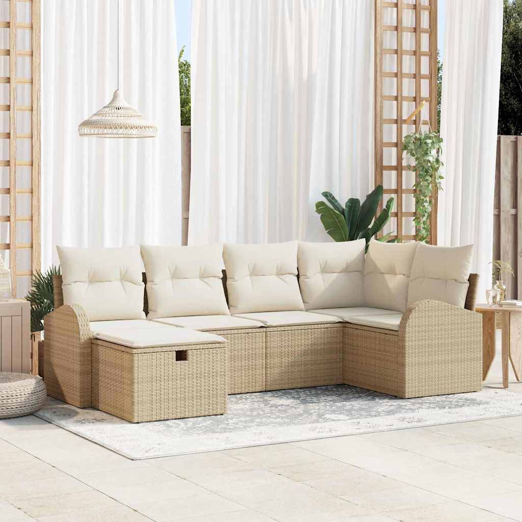 vidaXL Sofa Set mit Kissen mit Speicher Schwarz und Creme Poly-Rattan