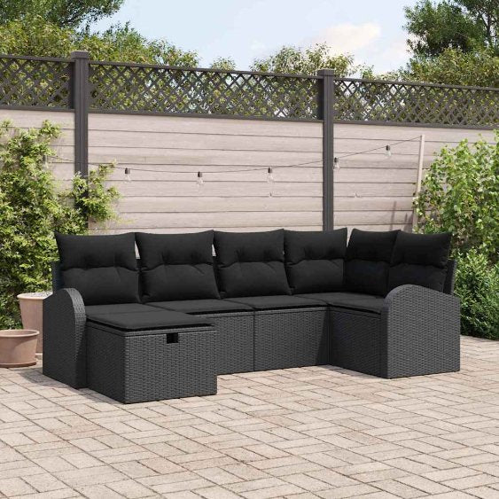 vidaXL Sofa Set mit Kissen mit Speicher Schwarz und Creme Poly-Rattan