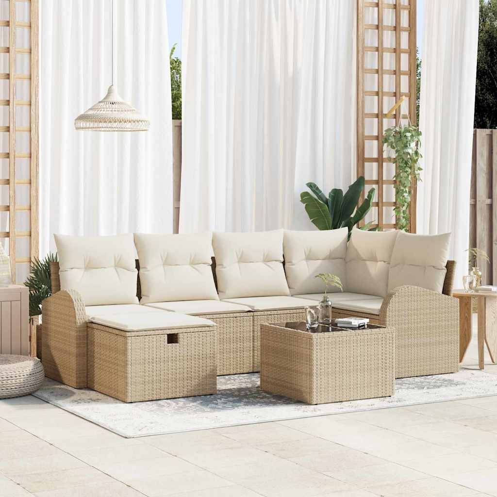 vidaXL Sofa Set mit Kissen mit Speicher Schwarz und Creme Poly-Rattan