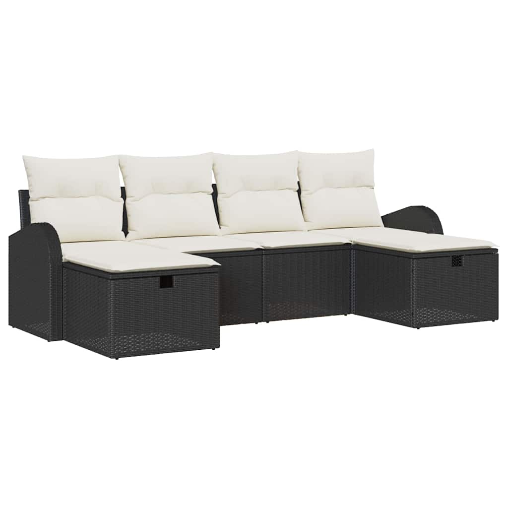 vidaXL Sofa Set mit Kissen 6 pcs Schwarz und Creme Poly-Rattan