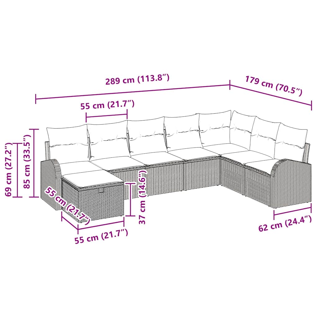 Sofa Set mit Kissen mit Speicher Schwarz und Creme Poly-Rattan