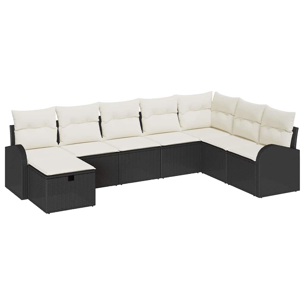vidaXL Sofa Set mit Kissen mit Speicher Schwarz und Creme Poly-Rattan