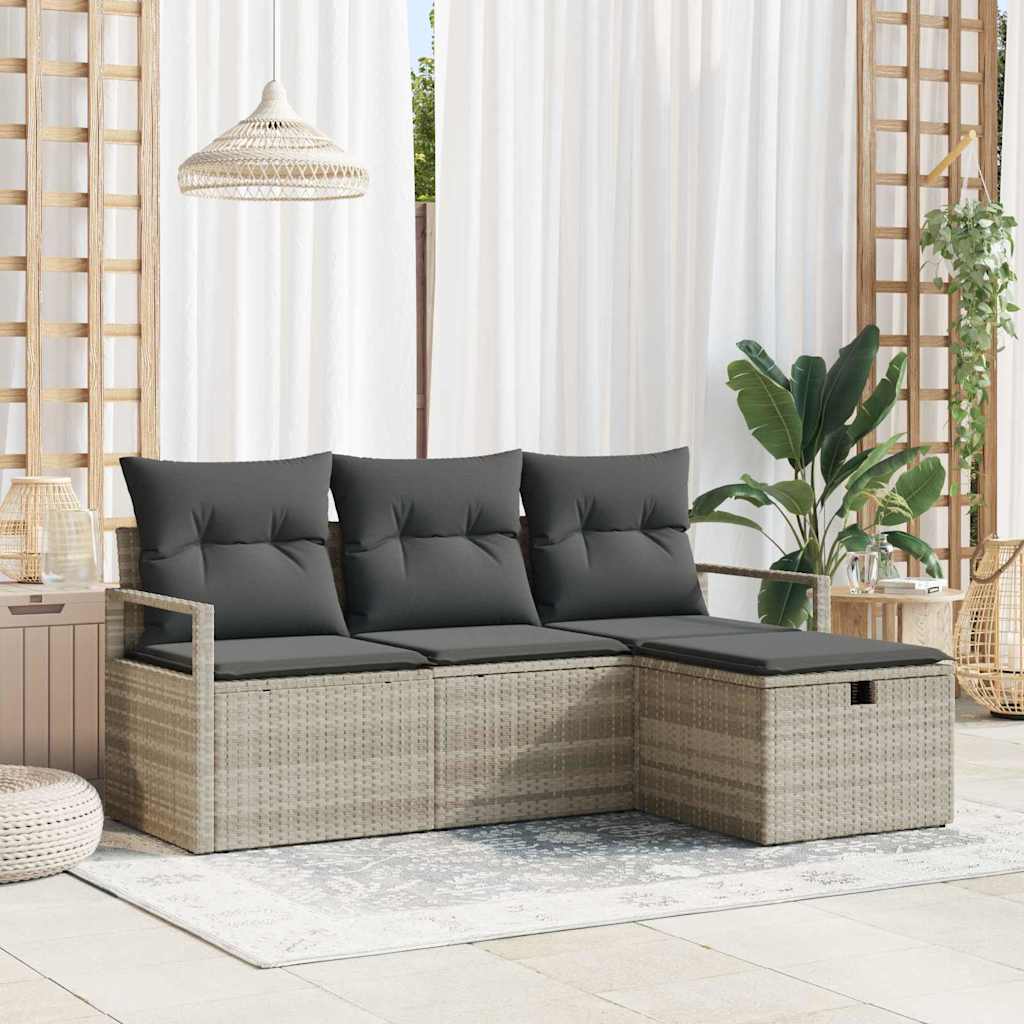 Sofa Set mit Kissen 4 pcs Schwarz und Creme Poly-Rattan