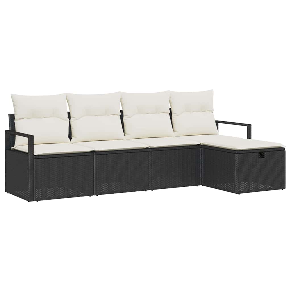 vidaXL Sofa Set mit Kissen 5 pcs Schwarz und Creme Poly-Rattan