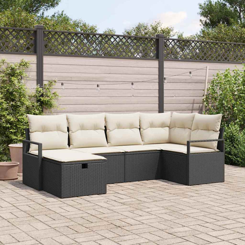 vidaXL Sofa Set mit Kissen mit Speicher Schwarz und Creme Poly-Rattan