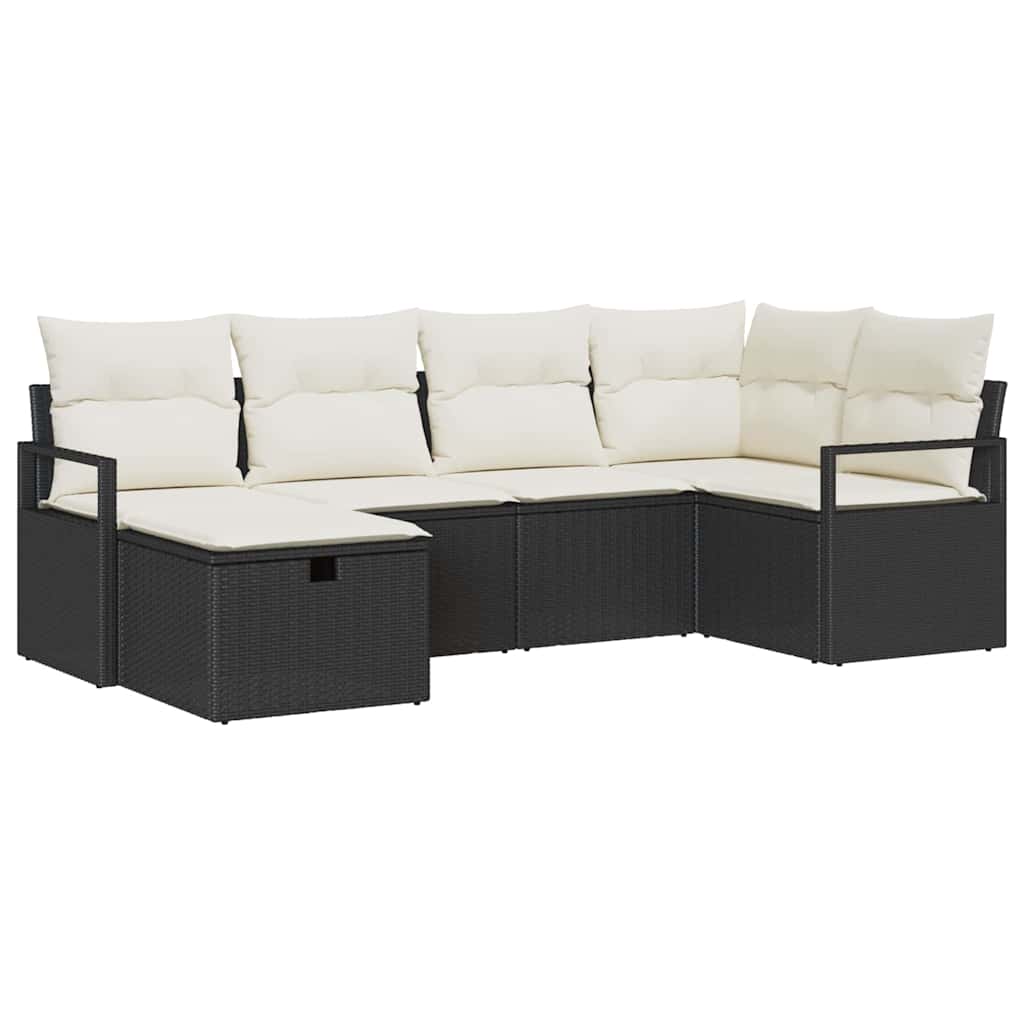 vidaXL Sofa Set mit Kissen mit Speicher Schwarz und Creme Poly-Rattan