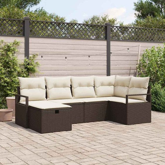 Sofa Set mit Kissen mit Speicher Schwarz und Creme Poly-Rattan
