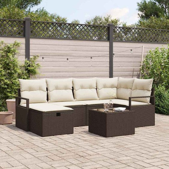 Sofa Set mit Kissen mit Speicher Schwarz und Creme Poly-Rattan