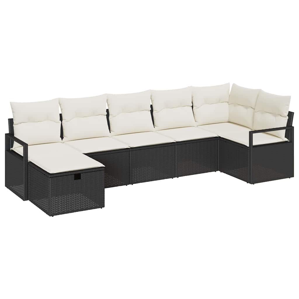 vidaXL Sofa Set mit Kissen mit Speicher Schwarz und Creme Poly-Rattan