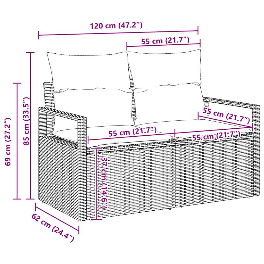 Sofa Set mit Kissen 6 pcs Schwarz und Creme Poly-Rattan