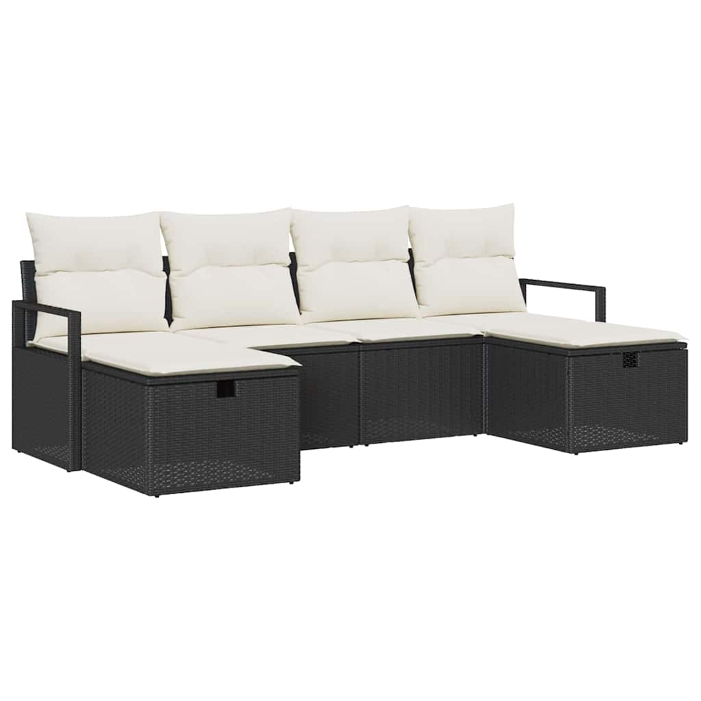 vidaXL Sofa Set mit Kissen 6 pcs Schwarz und Creme Poly-Rattan