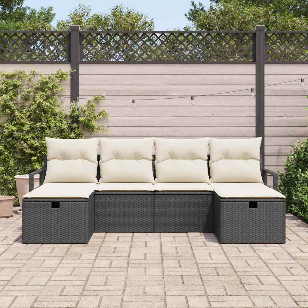 Sofa Set mit Kissen 6 pcs Schwarz und Creme Poly-Rattan