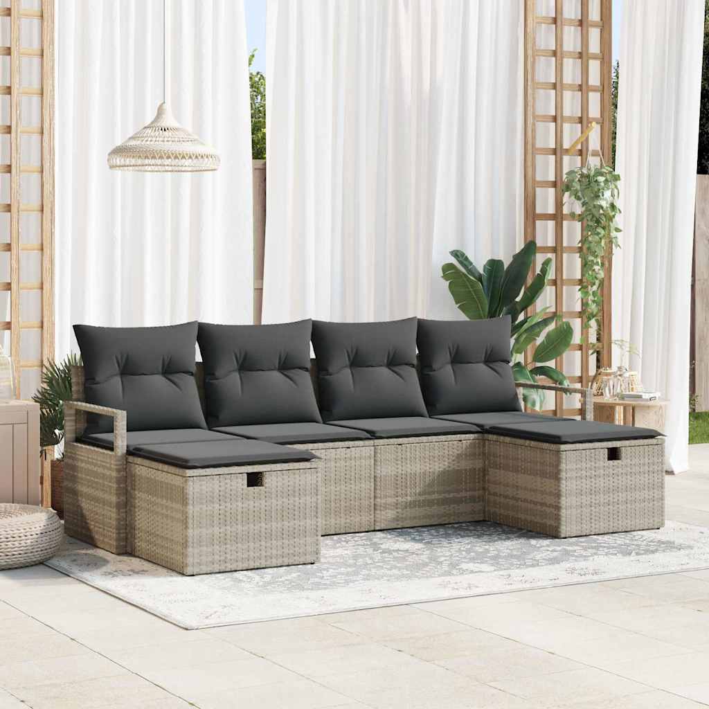 Sofa Set mit Kissen 6 pcs Schwarz und Creme Poly-Rattan