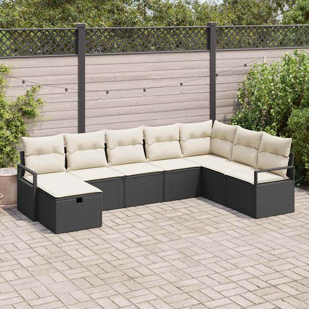 vidaXL Sofa Set mit Kissen 8 pcs Schwarz und Creme Poly-Rattan