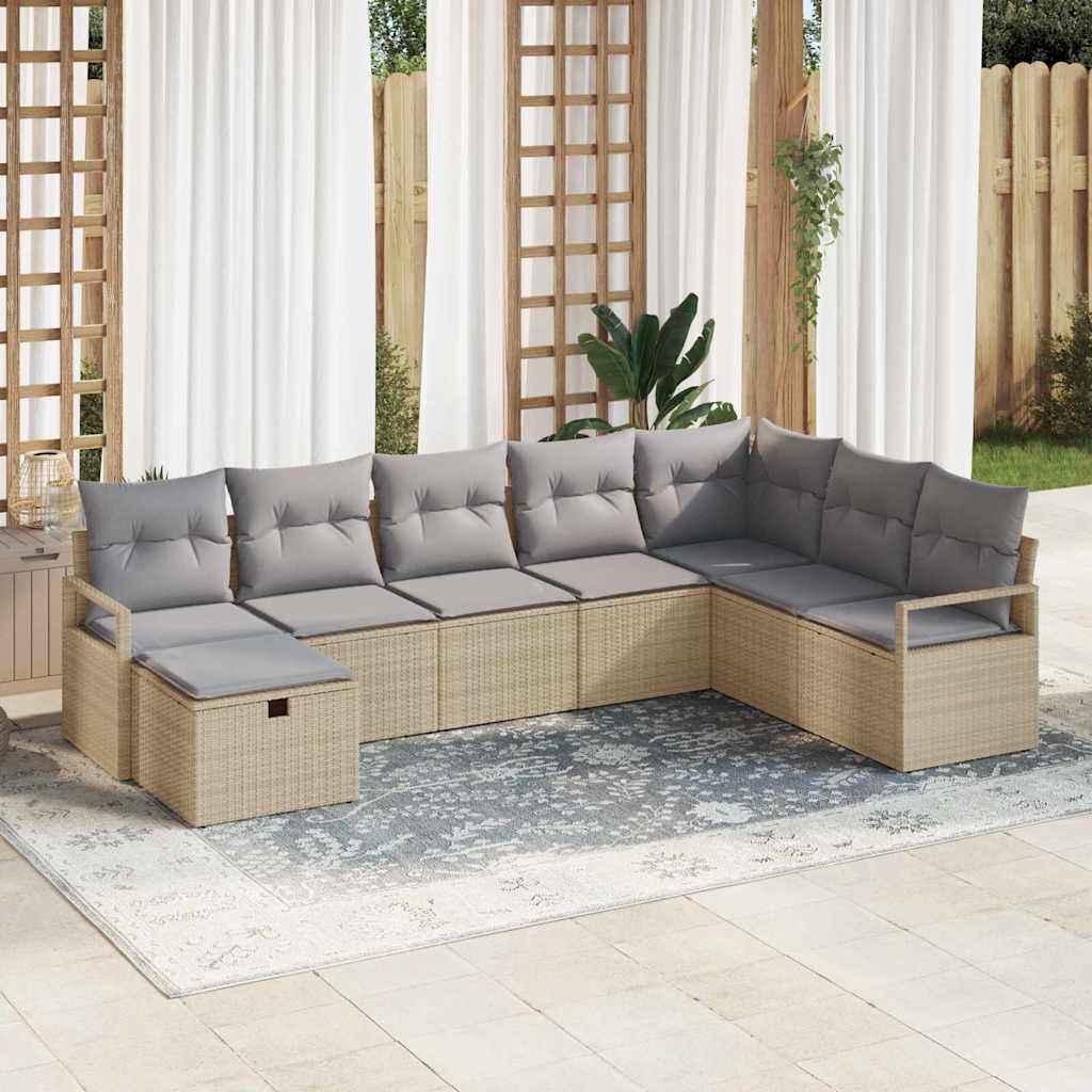 Sofa Set mit Kissen 8 pcs Schwarz und Creme Poly-Rattan