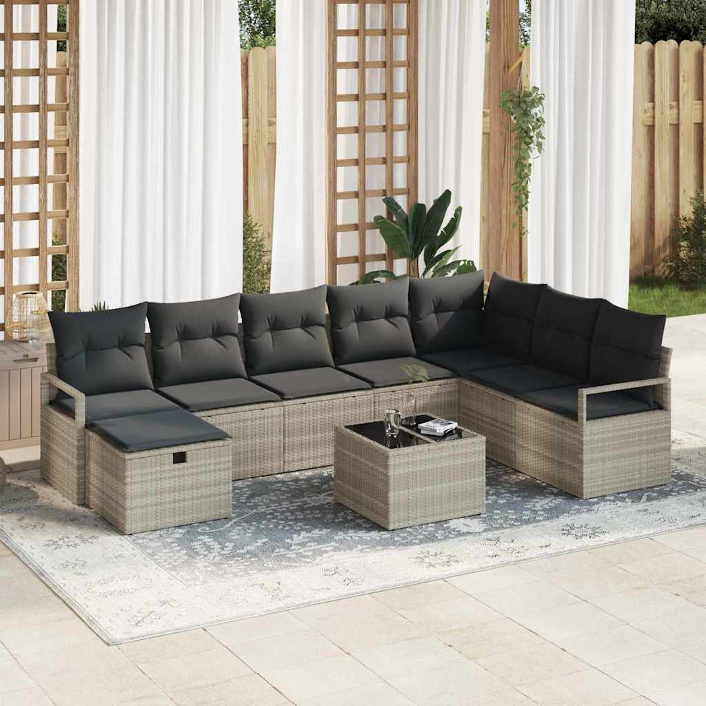 Sofa Set mit Kissen 8 pcs Schwarz und Creme Poly-Rattan