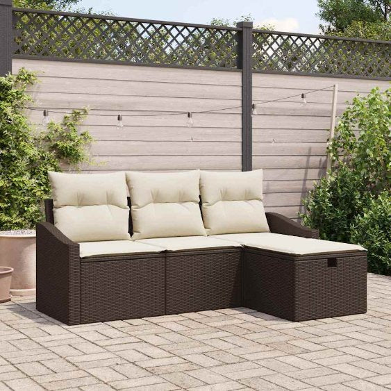 Sofa Set mit Kissen mit Speicher 4 pcs Schwarz Poly-Rattan