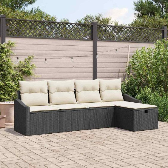 Sofa Set mit Kissen mit Speicher Schwarz Poly-Rattan