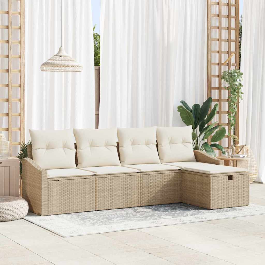 Sofa Set mit Kissen mit Speicher Schwarz Poly-Rattan