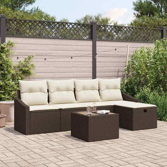 Sofa Set mit Kissen mit Speicher Schwarz Poly-Rattan