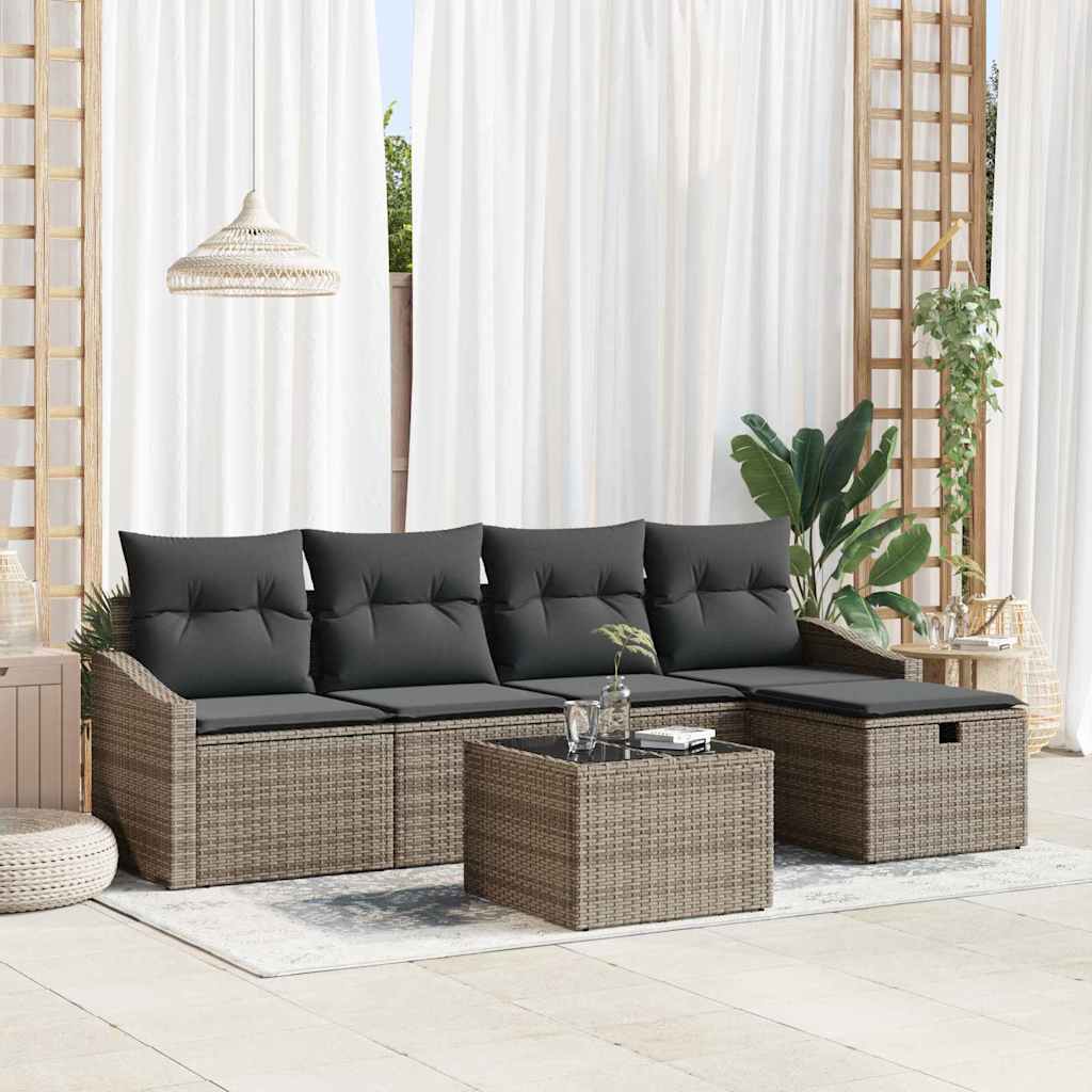 Sofa Set mit Kissen mit Speicher Schwarz Poly-Rattan