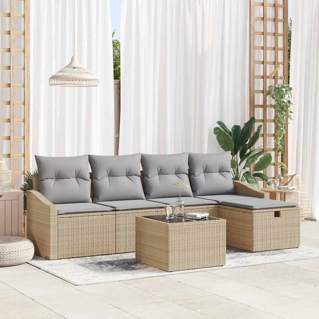 Sofa Set mit Kissen mit Speicher Schwarz Poly-Rattan