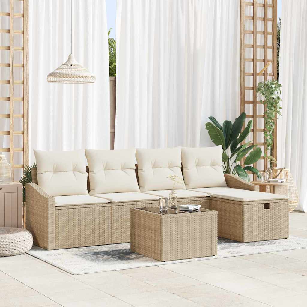 Sofa Set mit Kissen mit Speicher Schwarz Poly-Rattan