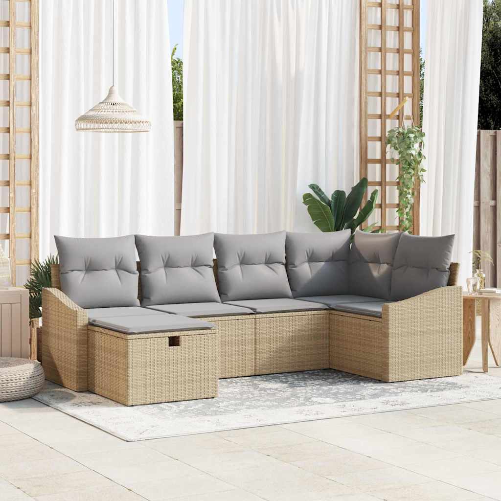 Sofa Set mit Kissen 6 pcs Schwarz und Creme Poly-Rattan