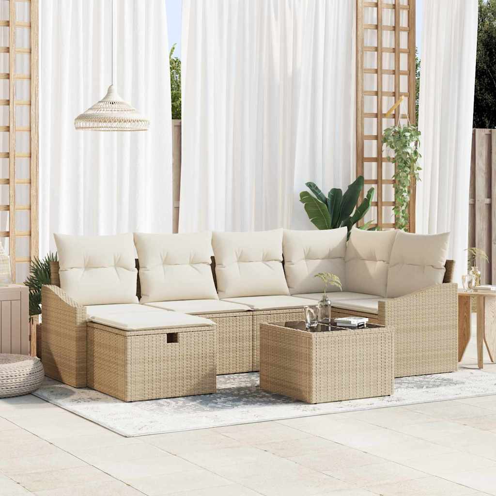 Sofa Set mit Kissen 6 pcs Schwarz und Creme Poly-Rattan