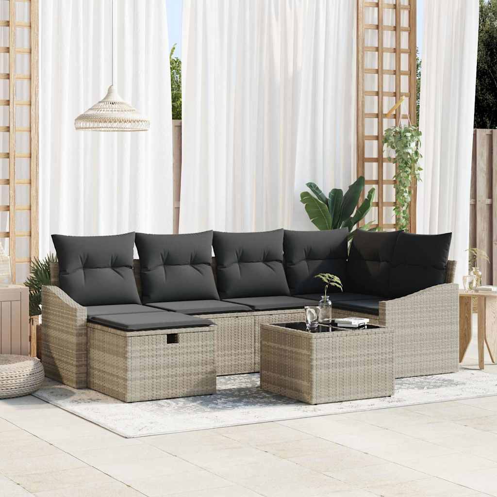 Sofa Set mit Kissen 6 pcs Schwarz und Creme Poly-Rattan
