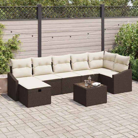 Sofa Set mit Kissen mit Speicher 7 pcs Schwarz Poly-Rattan