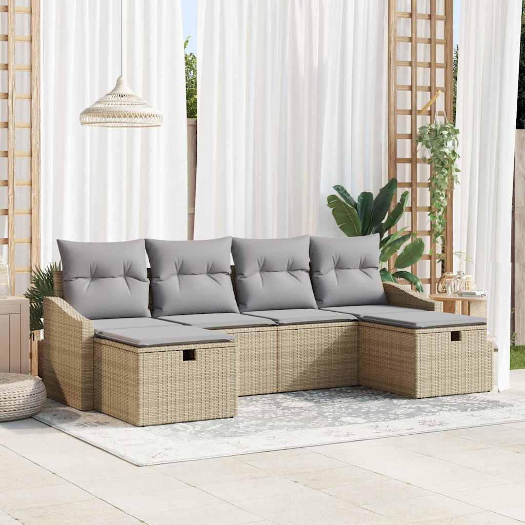 Garten-Sofa-Set mit Kissen 6 pcs Schwarz Poly Rattan