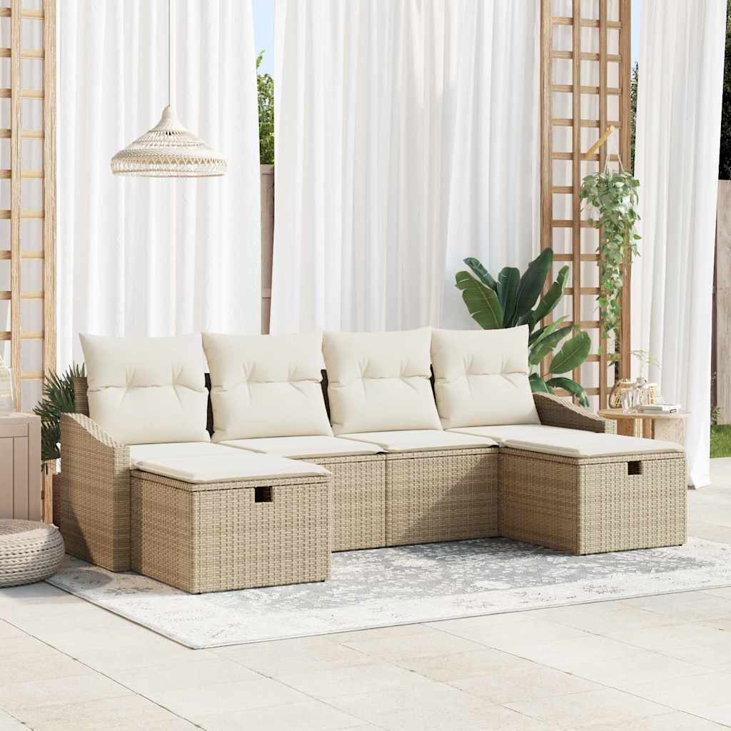 Garten-Sofa-Set mit Kissen 6 pcs Schwarz Poly Rattan