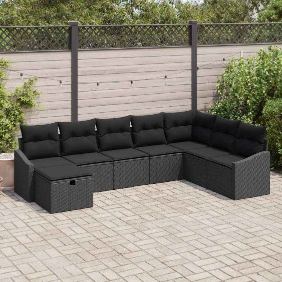 Garten-Sofa-Set mit Kissen 8 pcs Schwarz Poly Rattan