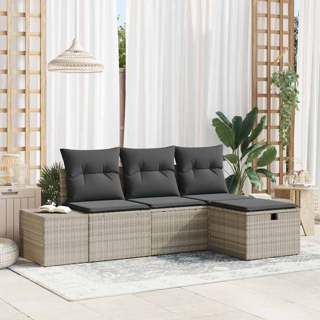 Garten-Sofa-Set mit Kissen 4 pcs Schwarz Poly Rattan