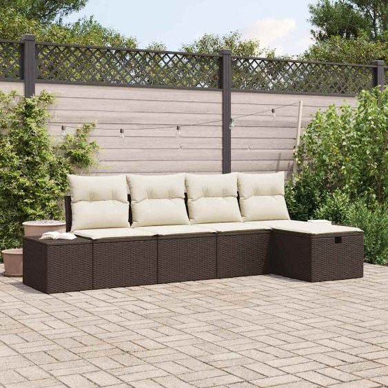 Gartensofa-set mit Kissen 5 pcs Poly-Rattan
