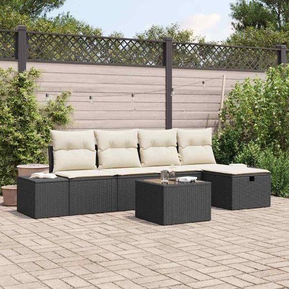 Gartensofa-set mit Kissen 5 pcs Poly-Rattan