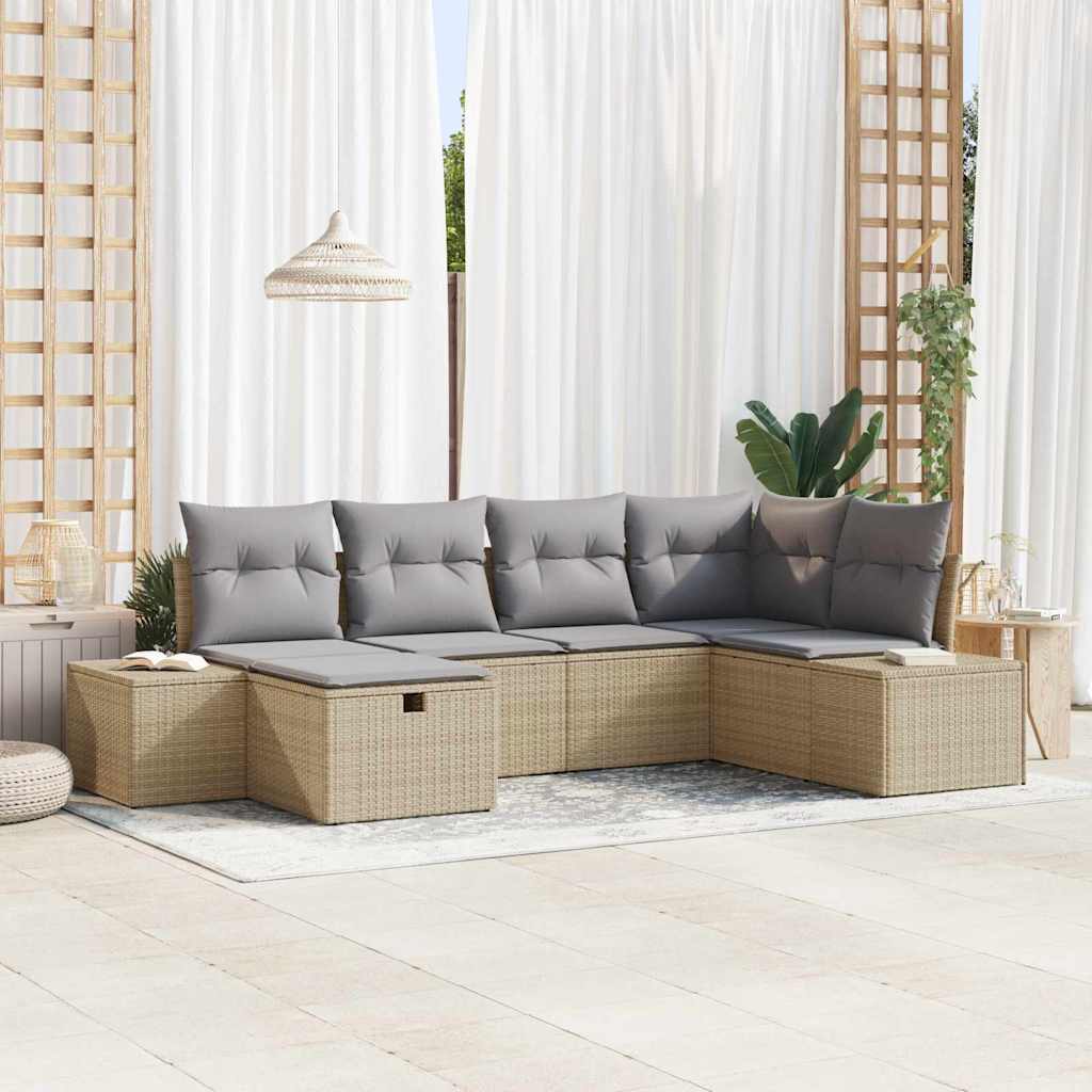 Gartensofa-set mit Kissen 6 pcs Schwarz Poly-Rattan