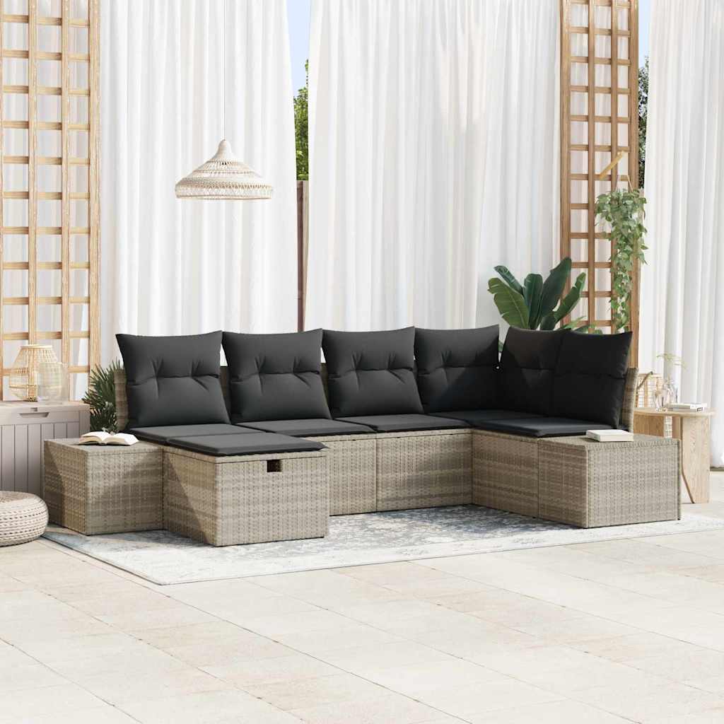 Gartensofa-set mit Kissen 6 pcs Schwarz Poly-Rattan