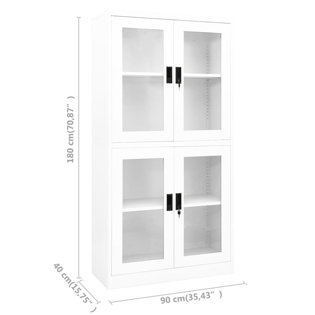vidaXL Büroschrank Weiß 90x40x180 cm Stahl und Hartglas