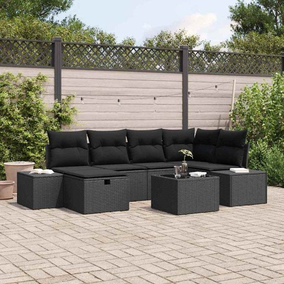 Gartensofa-set mit Kissen 6 pcs Schwarz Poly-Rattan