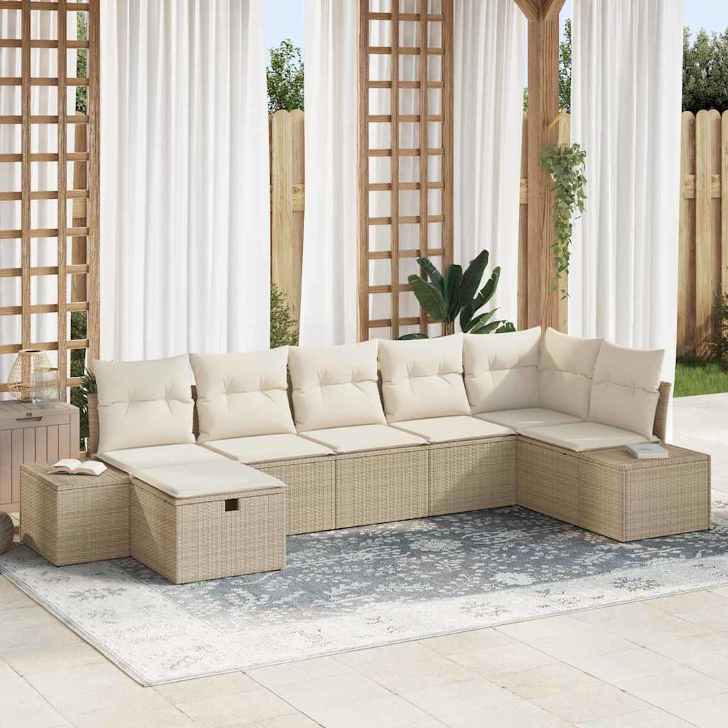 Gartensofa-set mit Kissen 7 pcs Schwarz Poly-Rattan